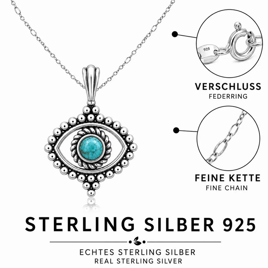 Auge Halskette aus 925 Sterling Silber mit türkisfarbenem Stein für Damen Boho Schmuck