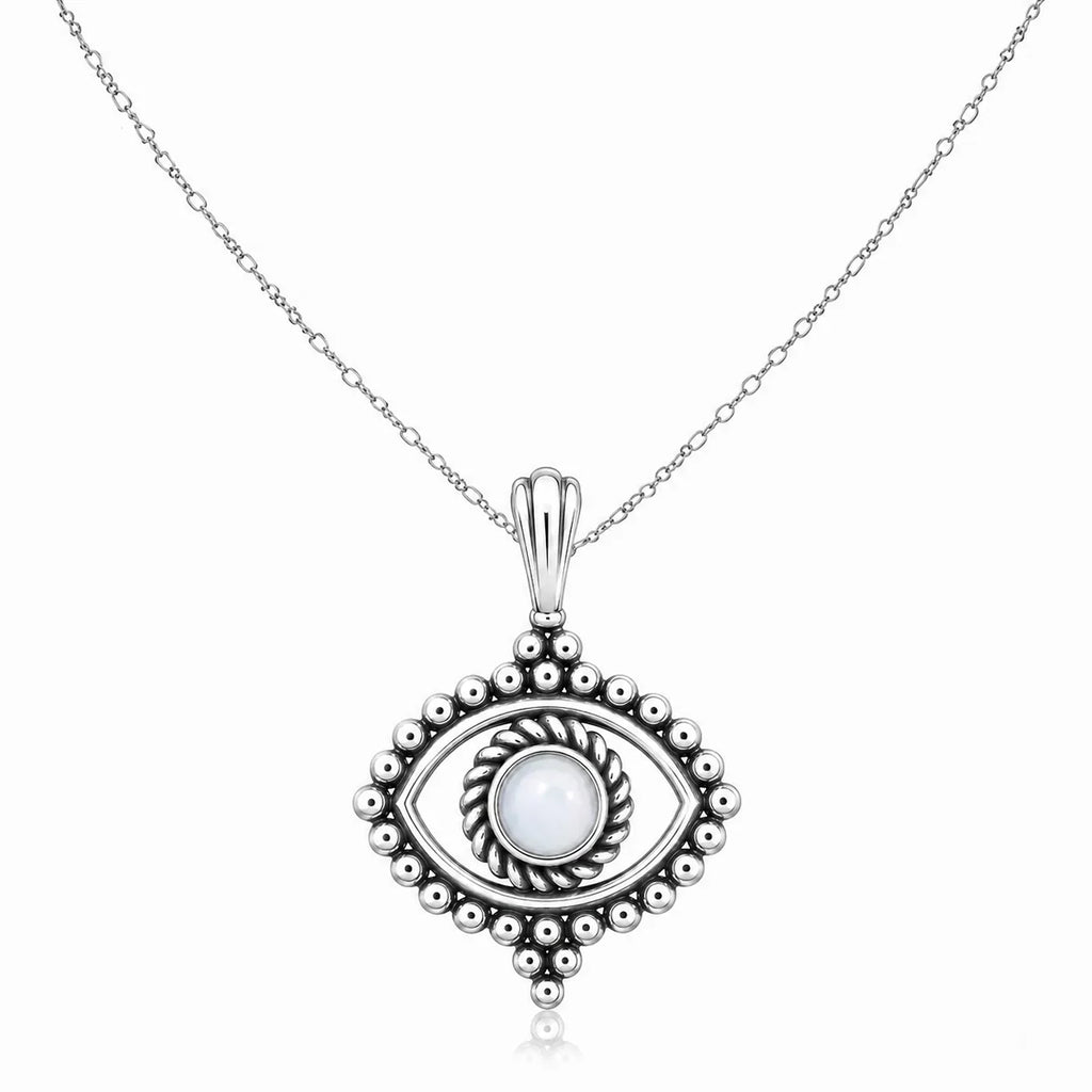 Auge Halskette aus 925 Sterling Silber mit weißem Stein für Damen Boho Schmuck