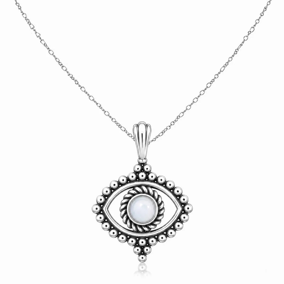 Auge Halskette aus 925 Sterling Silber mit weißem Stein für Damen Boho Schmuck