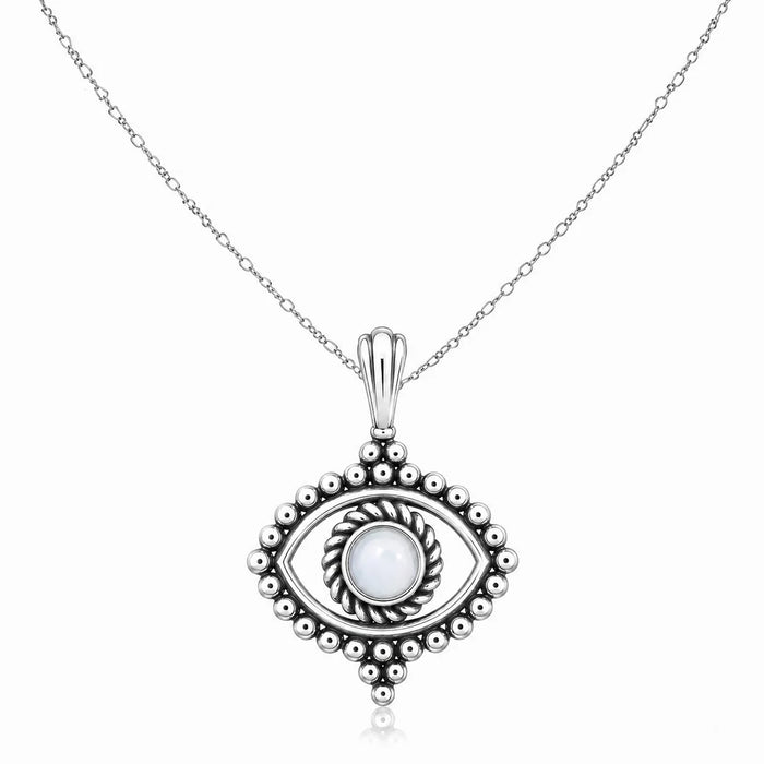 Auge Halskette aus 925 Sterling Silber mit weißem Stein für Damen Boho Schmuck