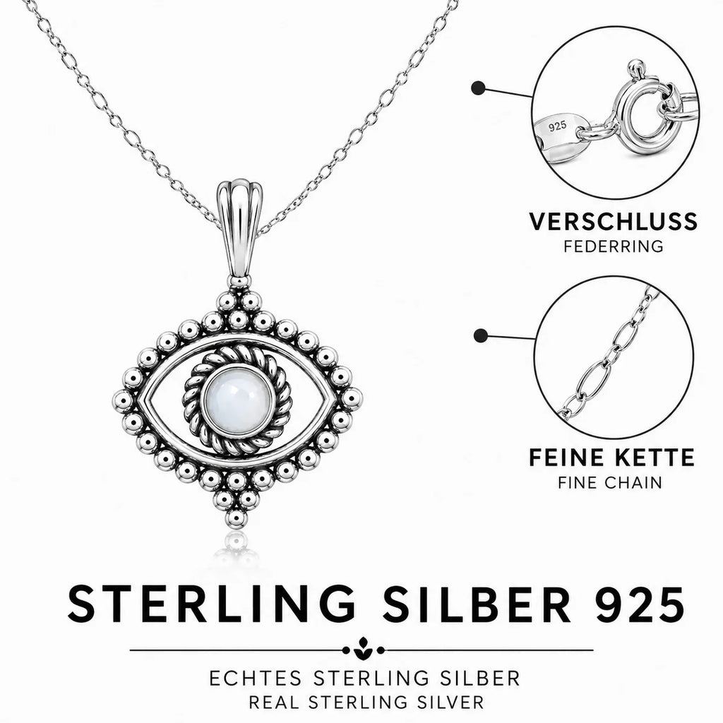 Auge Halskette aus 925 Sterling Silber mit weißem Stein für Damen Boho Schmuck