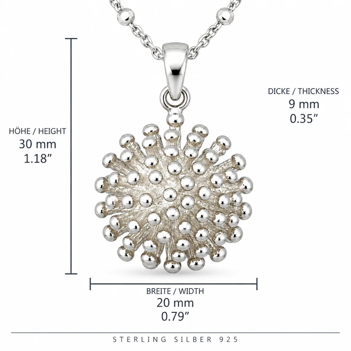 Silber 925 Anhänger Kugelblume – 3D Pusteblume mit Kugeldesign