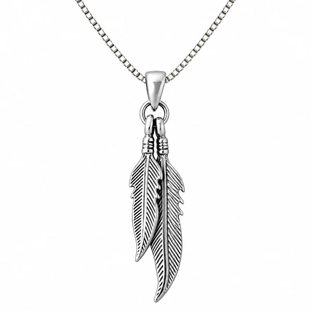 Silber 925 Feder Anhänger mit Kette 45 cm – Doppelfeder Halskette