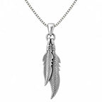 Silber 925 Feder Anhänger mit Kette 45 cm – Doppelfeder Halskette