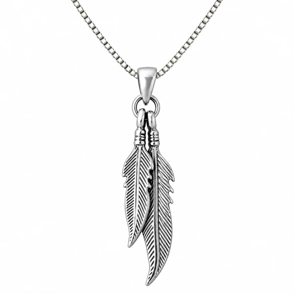 Silber 925 Feder Anhänger mit Kette 45 cm – Doppelfeder Halskette