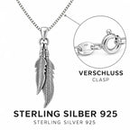 Silber 925 Feder Anhänger mit Kette 45 cm – Doppelfeder Halskette