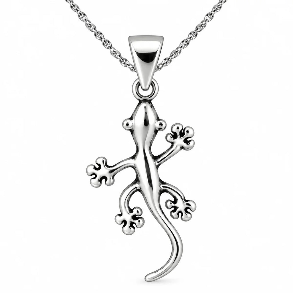 Silber 925 Halskette mit Gecko Anhänger Eidechse Salamander 45 cm