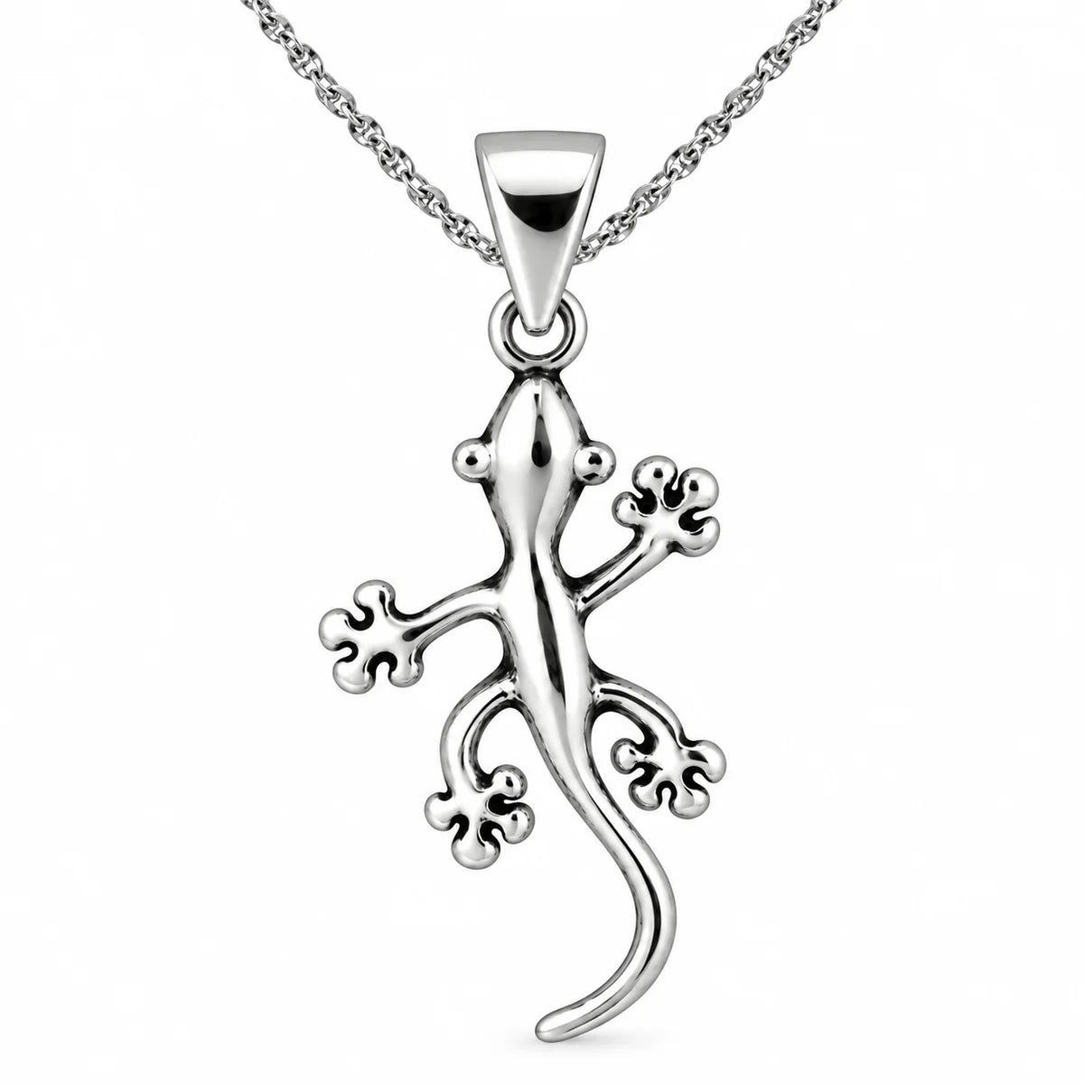 Silber 925 Halskette mit Gecko Anhänger Eidechse Salamander 45 cm