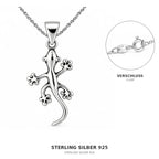 Silber 925 Halskette mit Gecko Anhänger Eidechse Salamander 45 cm
