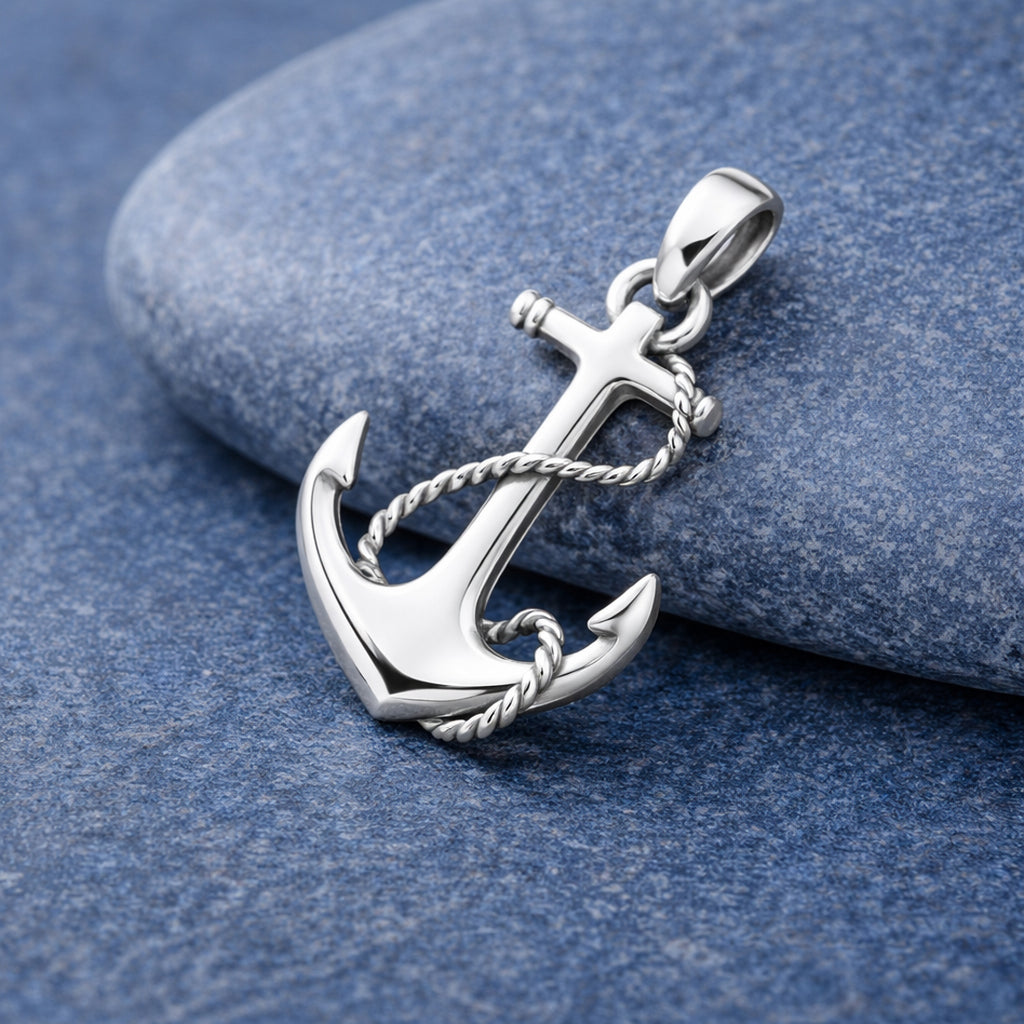 Anker Anhänger aus 925 Sterling Silber – maritimer Kettenanhänger mit Tau-Detail als Symbol für Meer