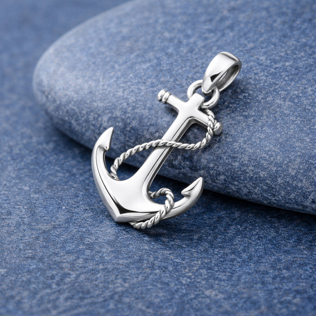 Anker Anhänger aus 925 Sterling Silber – maritimer Kettenanhänger mit Tau-Detail als Symbol für Meer