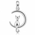 Katze Mond Anhänger aus 925 Sterling Silber für Damen Katzen Schmuck als Geschenk