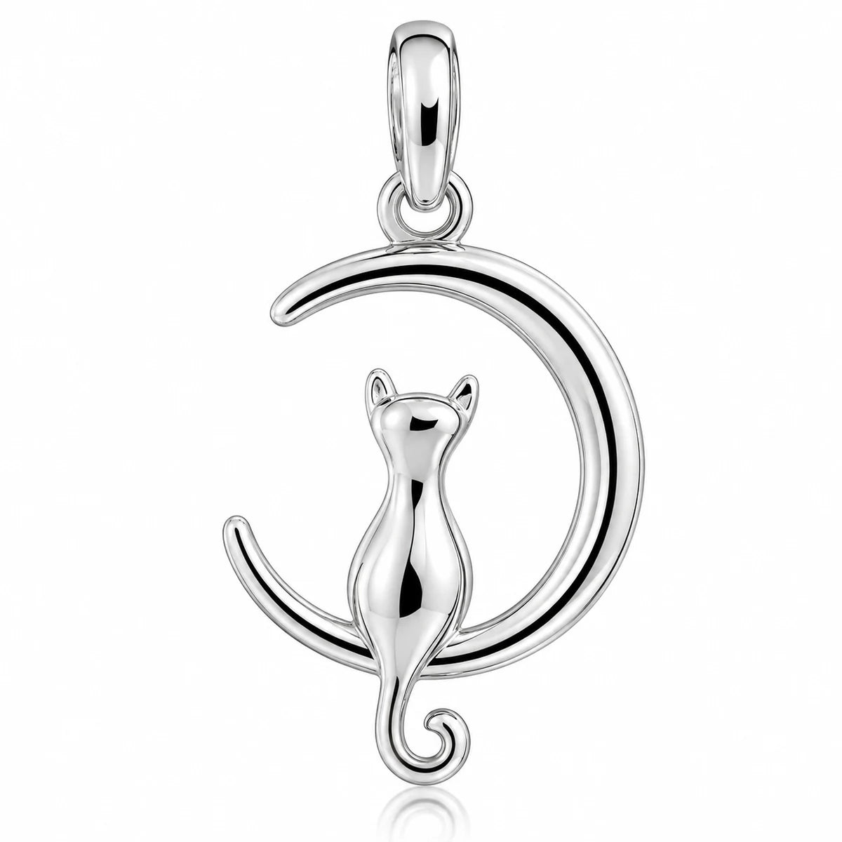 Katze Mond Anhänger aus 925 Sterling Silber für Damen Katzen Schmuck als Geschenk