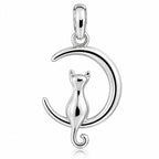 Katze Mond Anhänger aus 925 Sterling Silber für Damen Katzen Schmuck als Geschenk