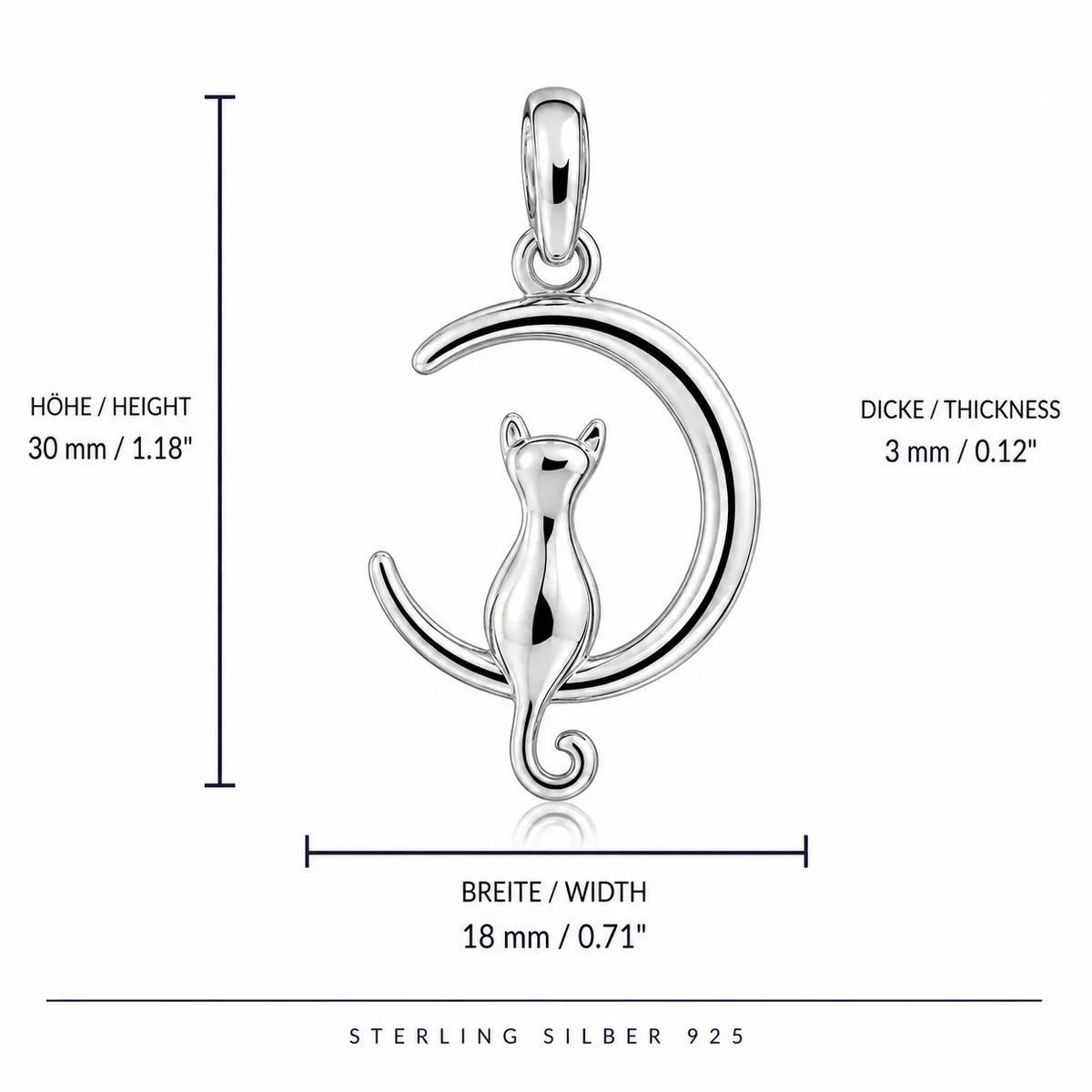 Katze Mond Anhänger aus 925 Sterling Silber für Damen Katzen Schmuck als Geschenk