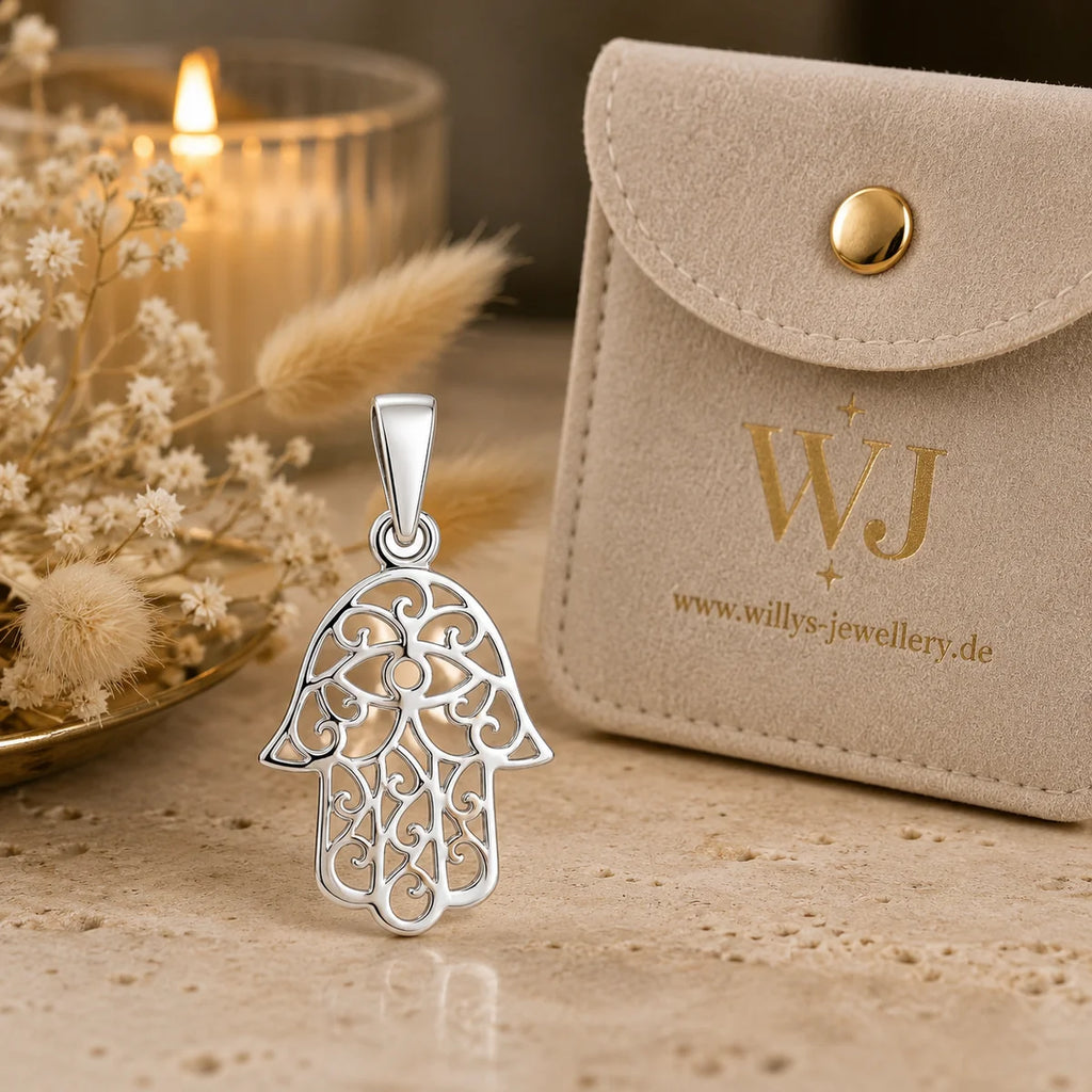 Hand der Fatima Anhänger aus 925 Sterling Silber Hamsa Schmuck für Damen als Geschenk