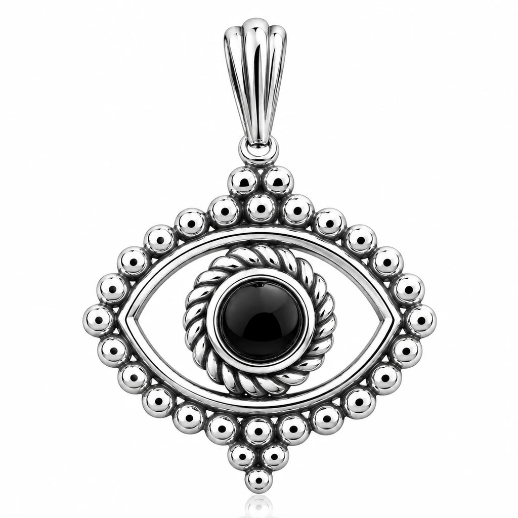 Auge Anhänger 925 Sterling Silber mit schwarzem Stein – Boho Talisman Schmuck für Damen