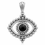 Auge Anhänger 925 Sterling Silber mit schwarzem Stein – Boho Talisman Schmuck für Damen