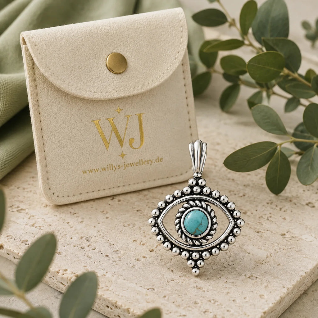 Auge Anhänger aus 925 Sterling Silber mit Türkis für Damen Boho Schmuck als Geschenk