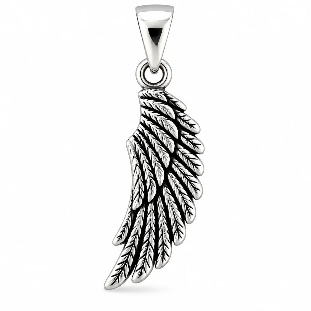 Flügel-Anhänger aus 925 Sterling Silber mit Federstruktur, 25 mm