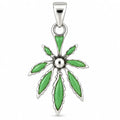Blatt-Anhänger aus 925 Sterling Silber mit grünen Einlagen, 42 mm