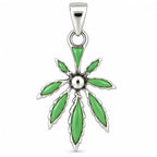 Blatt-Anhänger aus 925 Sterling Silber mit grünen Einlagen, 42 mm