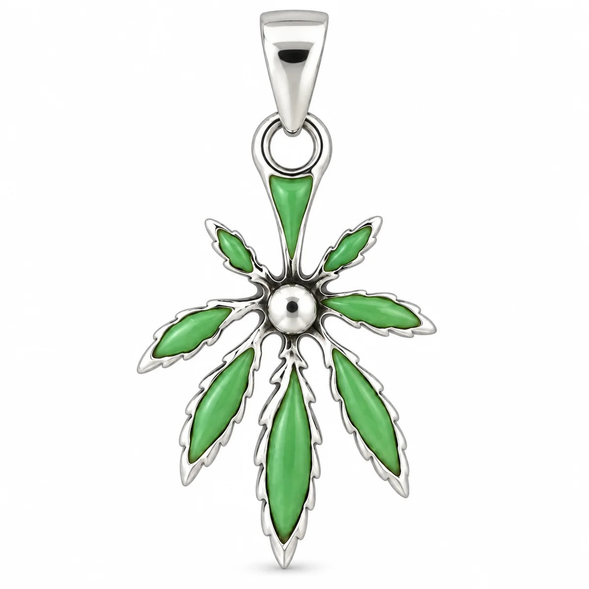 Blatt-Anhänger aus 925 Sterling Silber mit grünen Einlagen, 42 mm