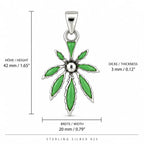 Blatt-Anhänger aus 925 Sterling Silber mit grünen Einlagen, 42 mm