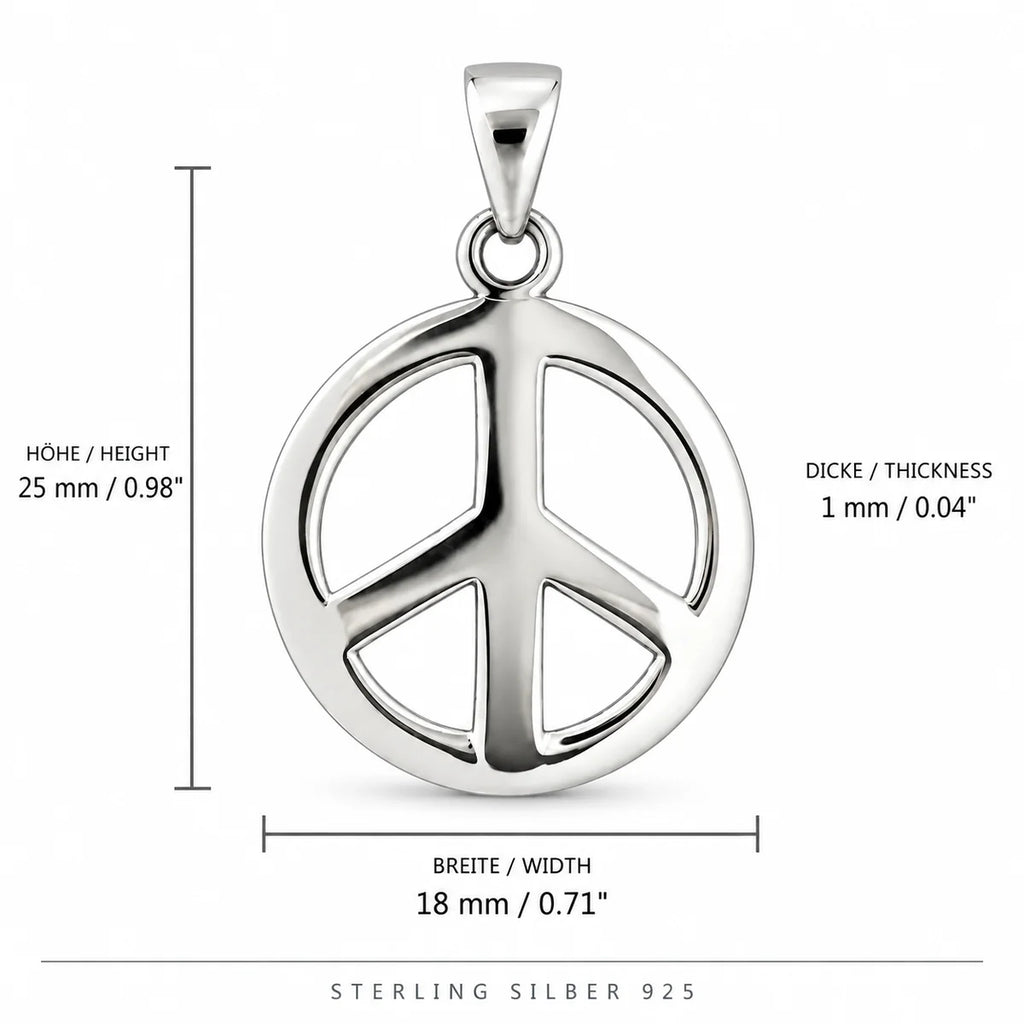 Peace-Zeichen Anhänger aus 925 Sterling Silber – Friedenssymbol, 25 mm