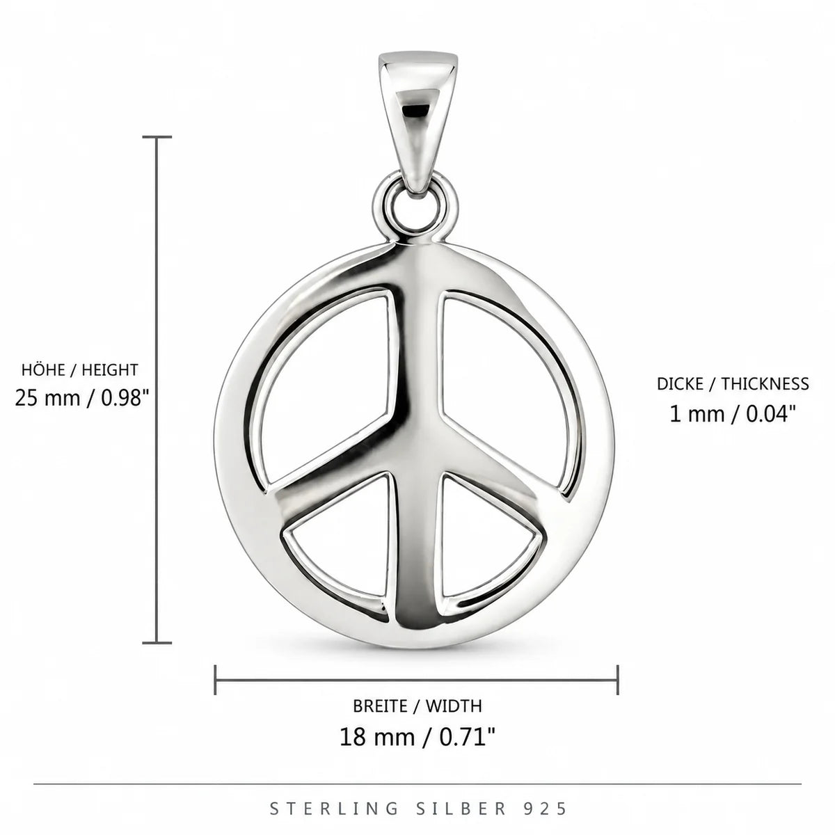 Peace-Zeichen Anhänger aus 925 Sterling Silber – Friedenssymbol, 25 mm