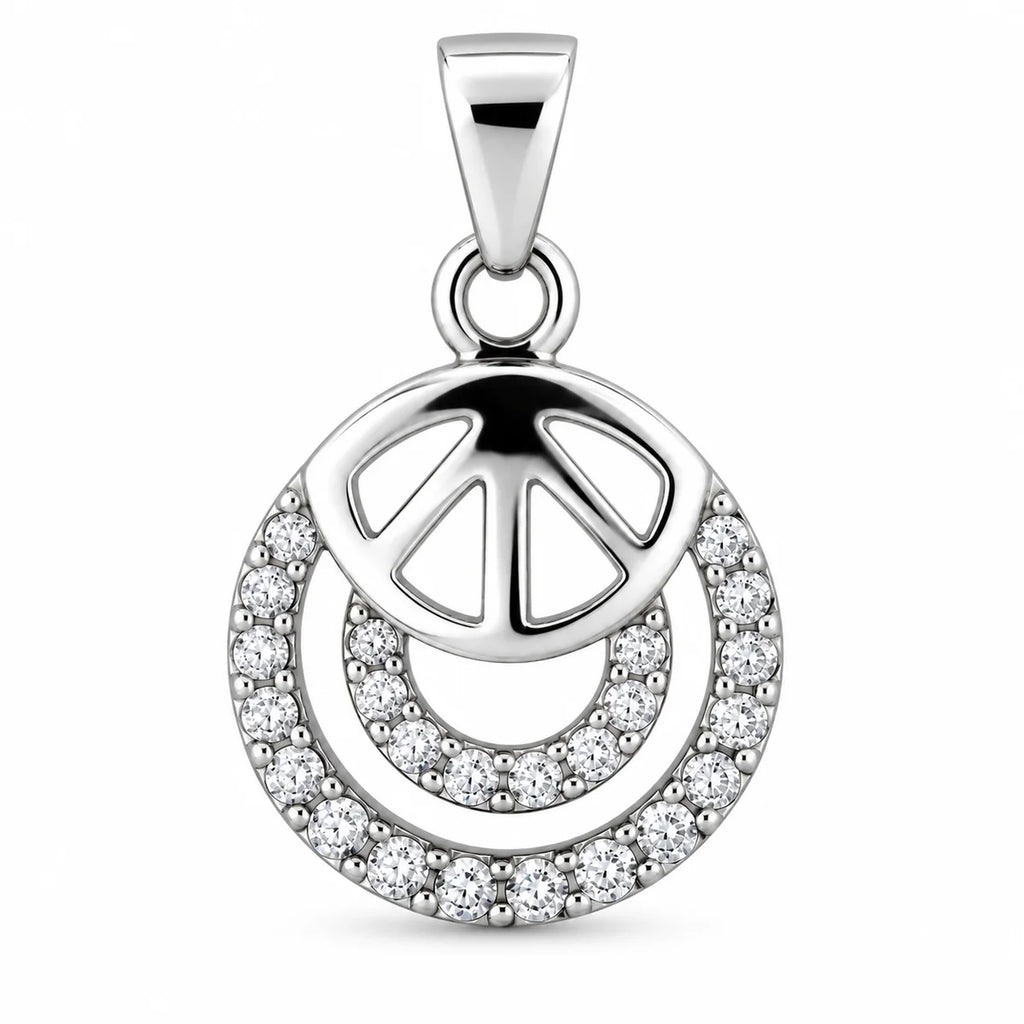 Silber 925 Anhänger mit Peace-Zeichen und Zirkonia – Rund