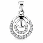 Silber 925 Anhänger mit Peace-Zeichen und Zirkonia – Rund