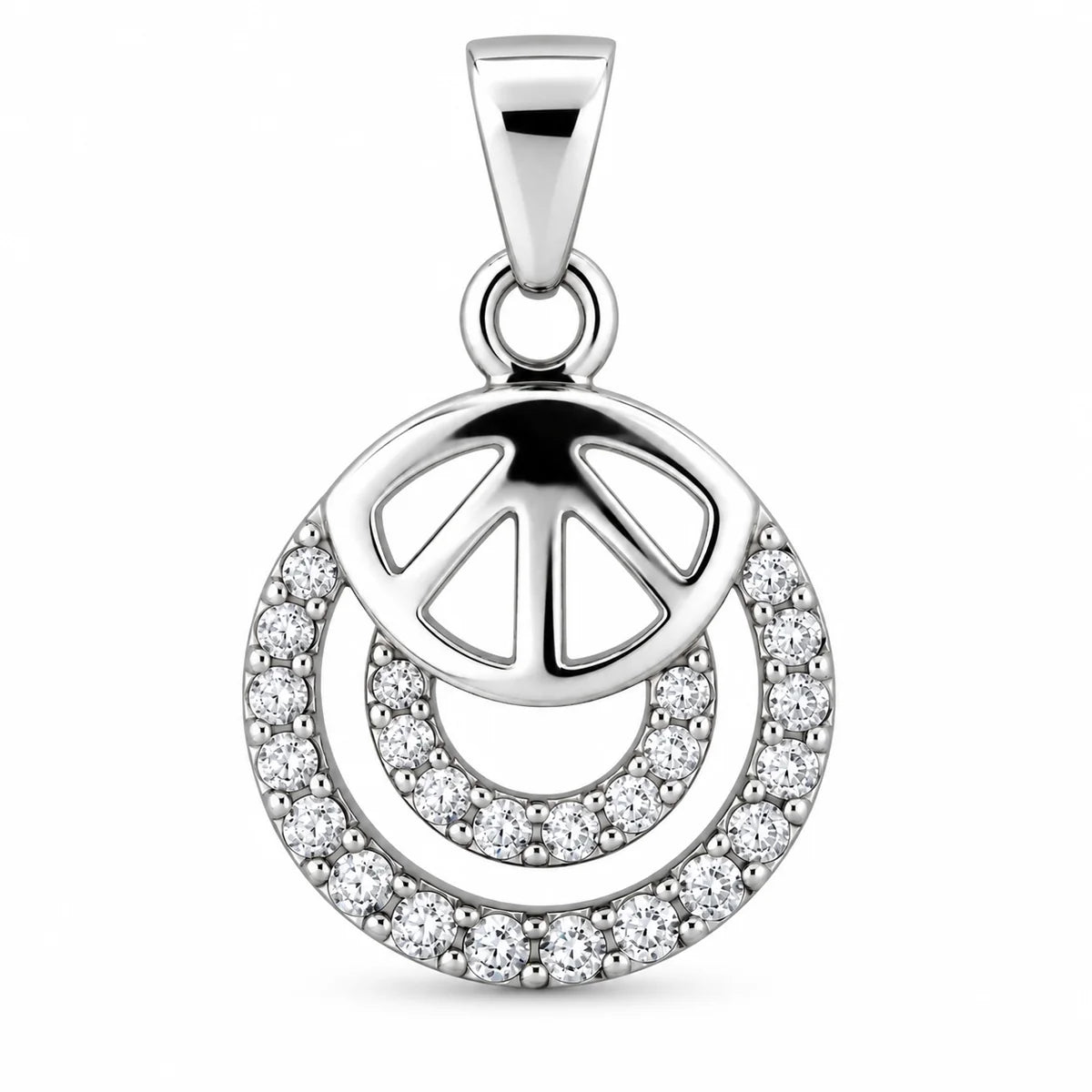 Silber 925 Anhänger mit Peace-Zeichen und Zirkonia – Rund