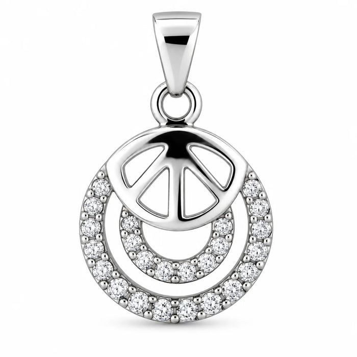 Silber 925 Anhänger mit Peace-Zeichen und Zirkonia – Rund