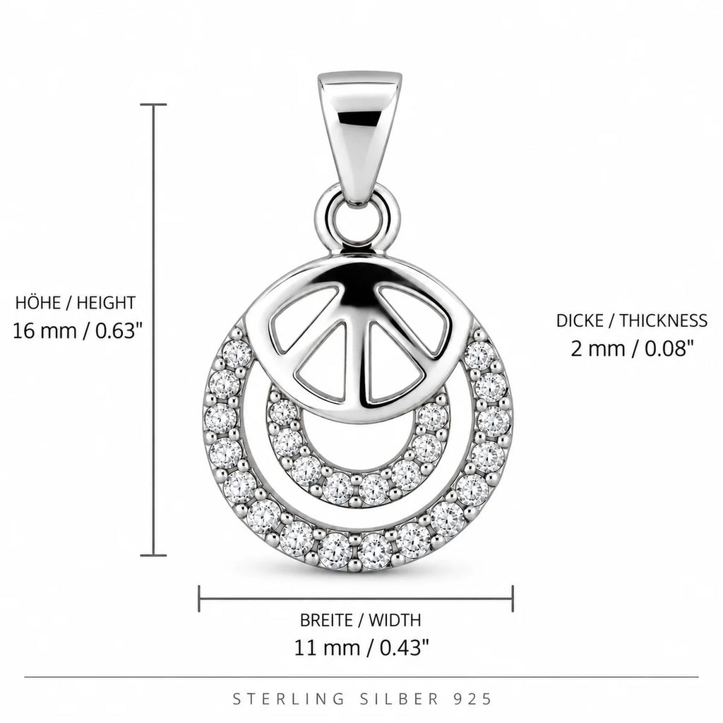 Silber 925 Anhänger mit Peace-Zeichen und Zirkonia – Rund