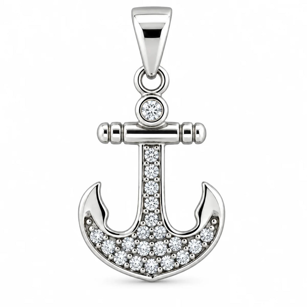 Silber 925 Anker Anhänger mit Zirkonia – Maritimer Schmuck