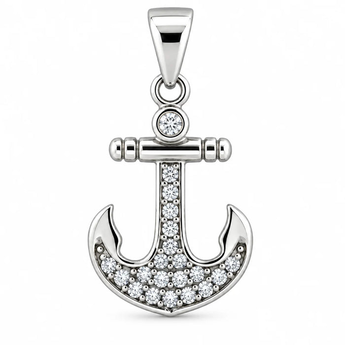 Silber 925 Anker Anhänger mit Zirkonia – Maritimer Schmuck