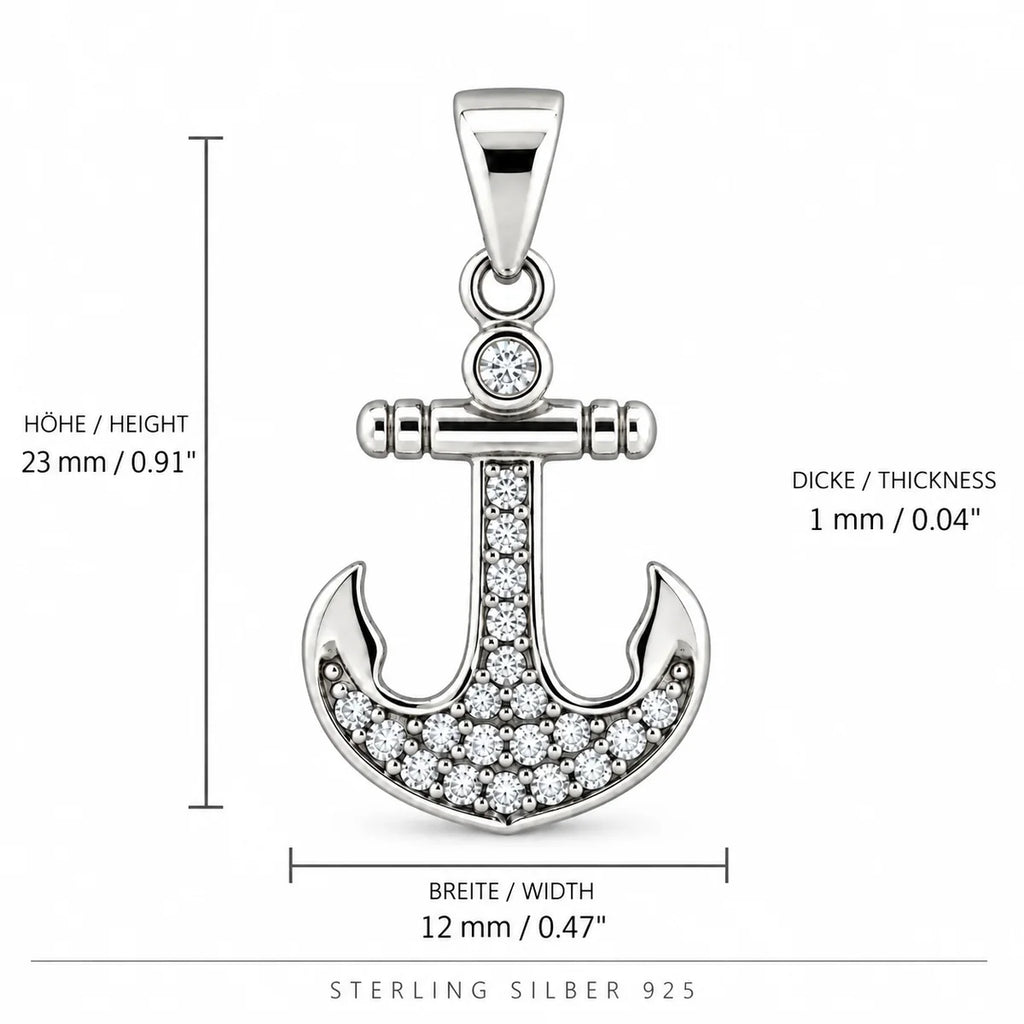 Silber 925 Anker Anhänger mit Zirkonia – Maritimer Schmuck