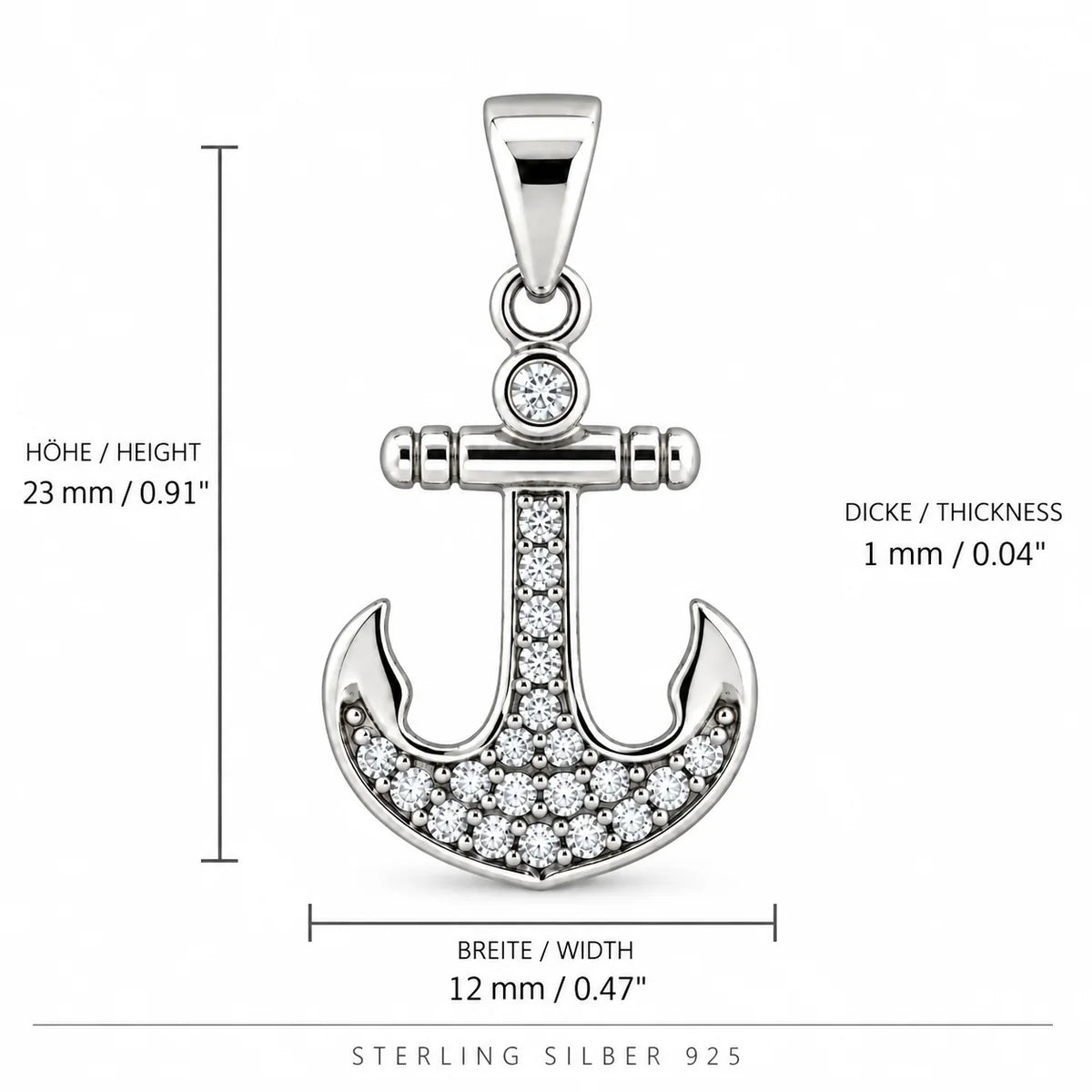 Silber 925 Anker Anhänger mit Zirkonia – Maritimer Schmuck
