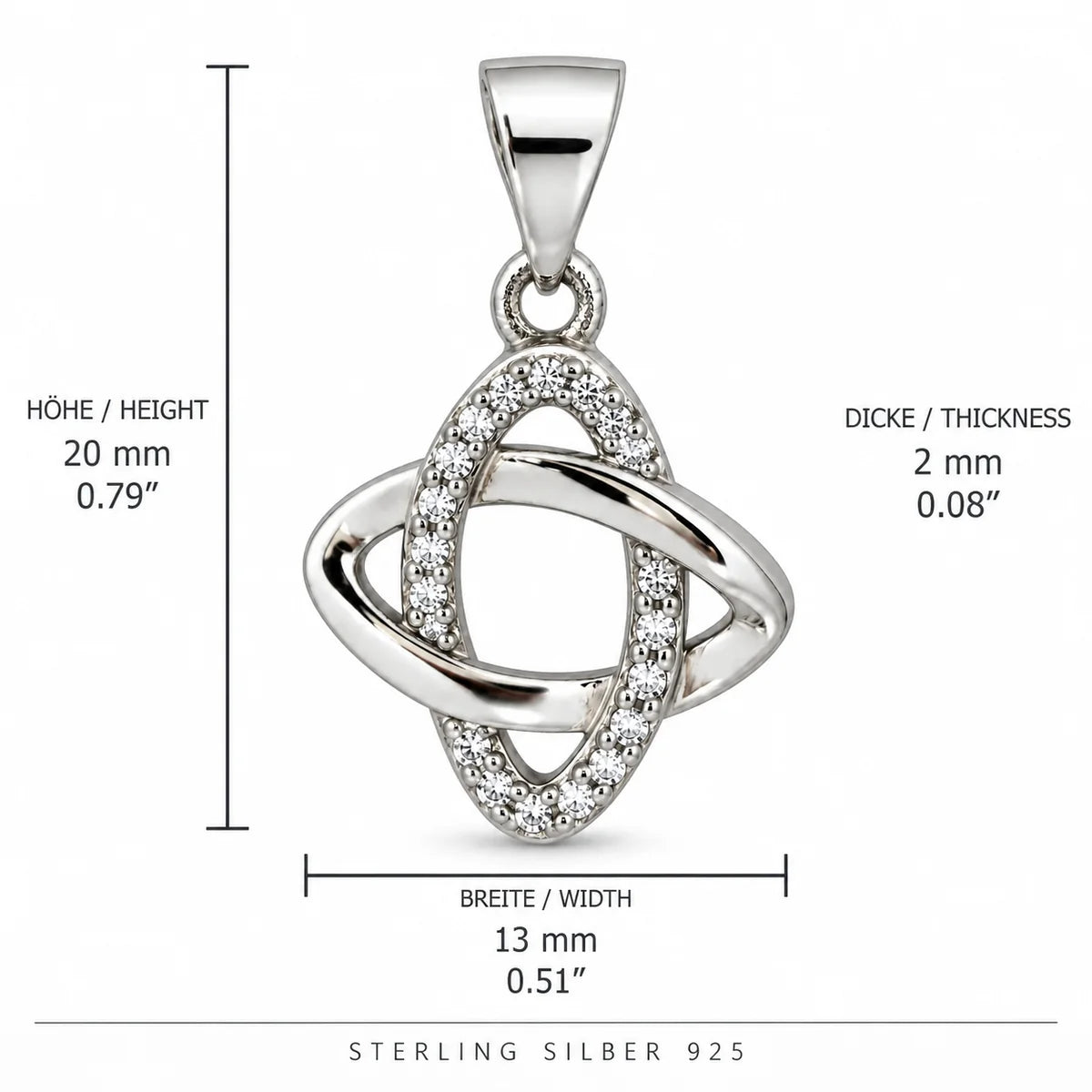 Silber 925 Anhänger mit Zirkonia – Verschlungene Ringe