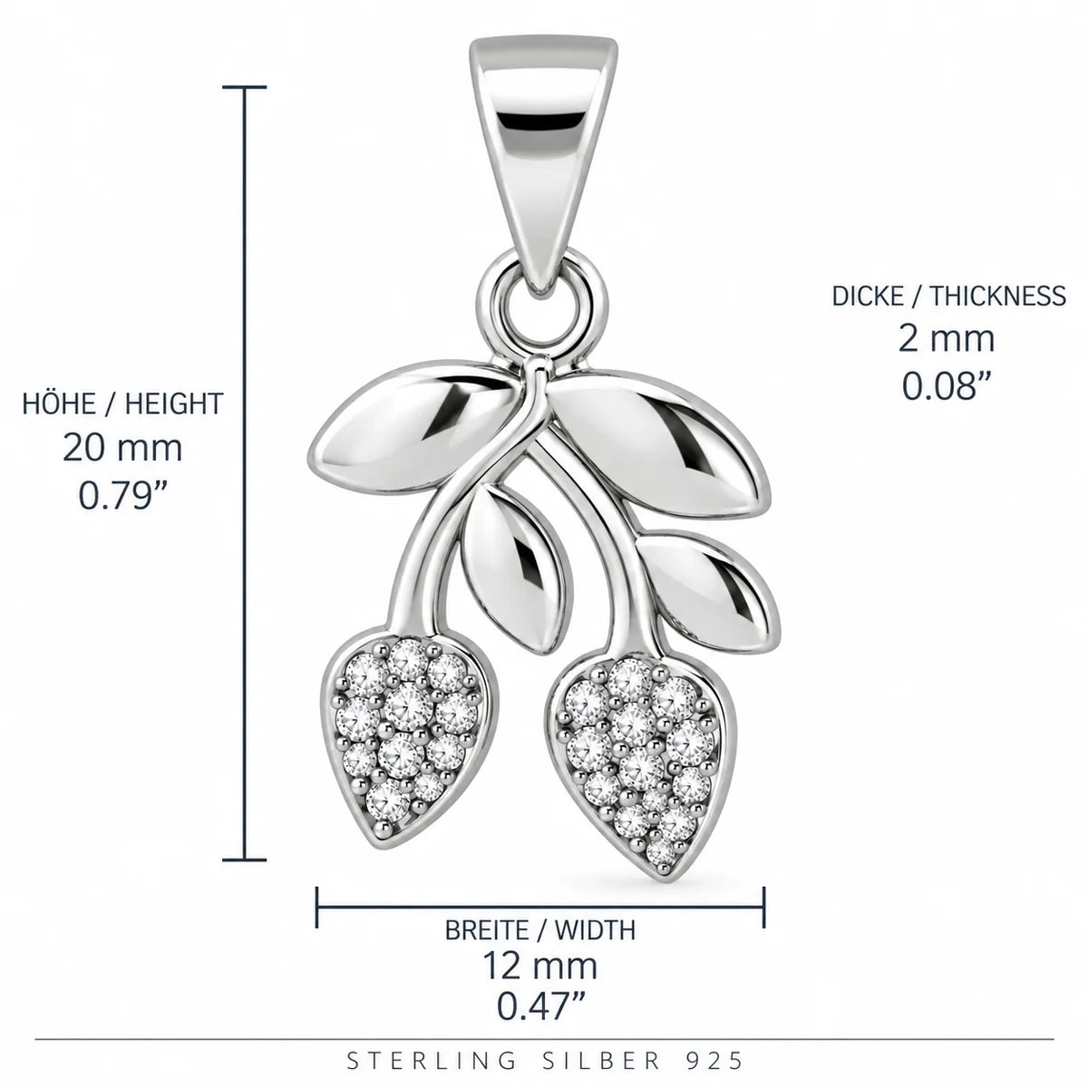 Silber 925 Olivenzweig Anhänger mit Zirkonia – Eleganter Damenschmuck
