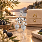 Silber 925 Olivenzweig Anhänger mit Zirkonia – Eleganter Damenschmuck