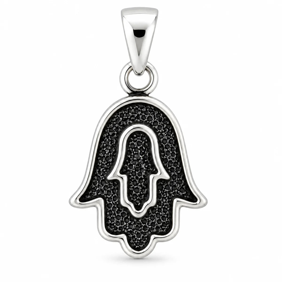 Silber 925 Hamsa Hand Anhänger mit schwarzen Steinen – Fatima Hand