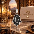 Silber 925 Hamsa Hand Anhänger mit schwarzen Steinen – Fatima Hand