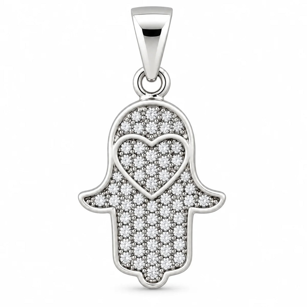 Silber 925 Hamsa Hand Anhänger mit Herz und Zirkonia