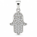 Silber 925 Hamsa Hand Anhänger mit Herz und Zirkonia