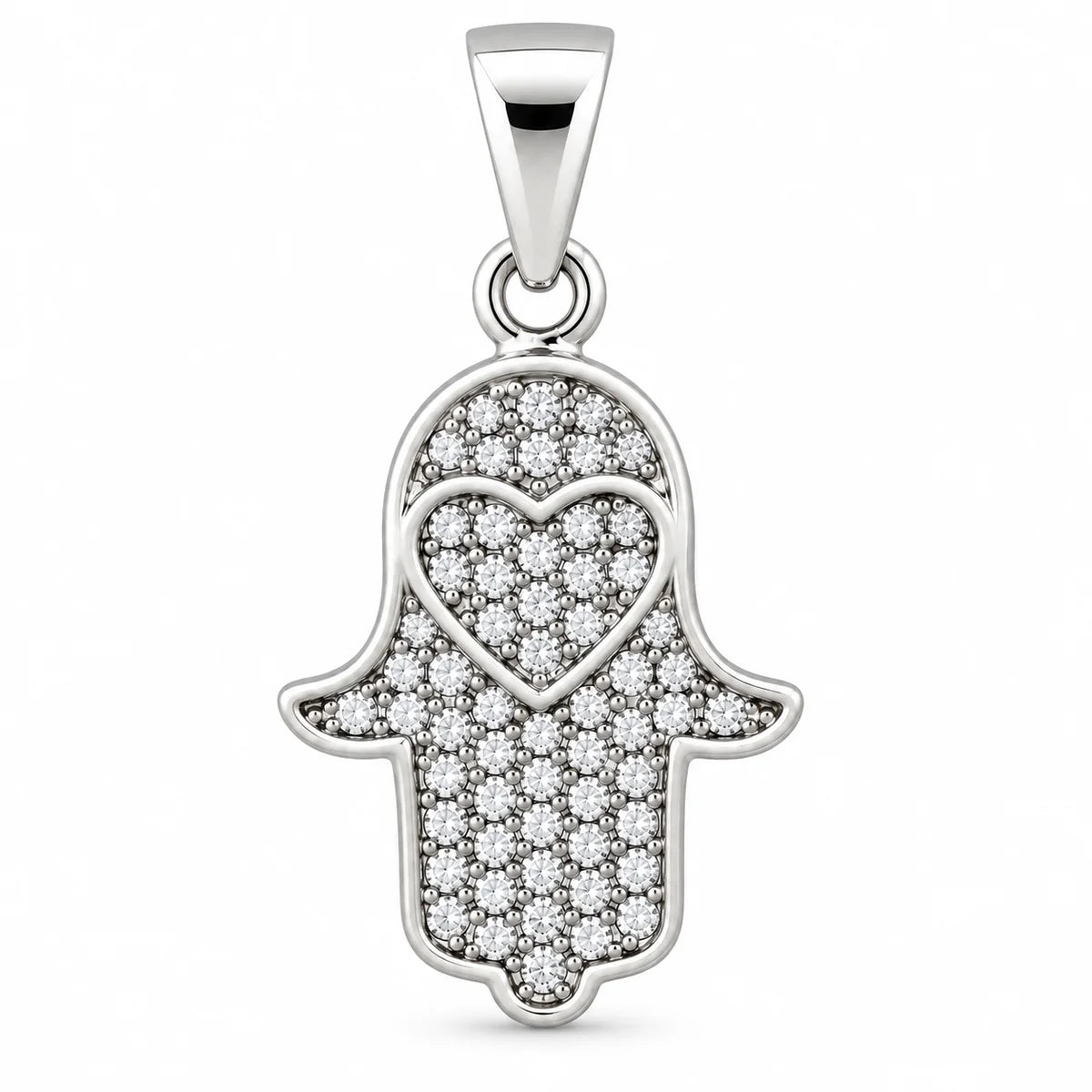 Silber 925 Hamsa Hand Anhänger mit Herz und Zirkonia