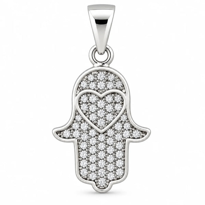 Silber 925 Hamsa Hand Anhänger mit Herz und Zirkonia