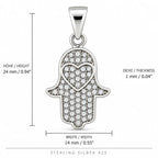 Silber 925 Hamsa Hand Anhänger mit Herz und Zirkonia