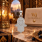 Silber 925 Hamsa Hand Anhänger mit Herz und Zirkonia